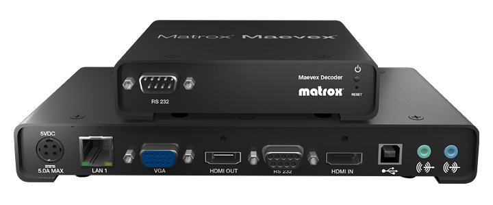 Matrox Maevex H.264编码器和解码器性能价格比高，可以高质量和低带宽采集、编码、解码、录制和显示IP视频。